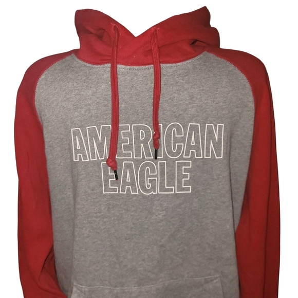 American Eagle Grey and Red Pullover Hoodie L - Picture 3 of 6